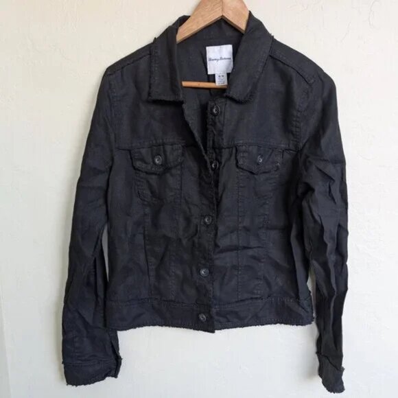 🌿 Tommy Bahama Linen Blend Safari/Utility Jacket - Black - Picture 2 of 5